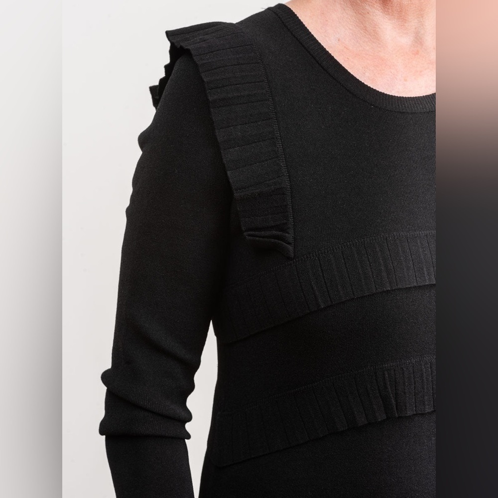 NWOT CARVEN TIERED RUFFLE SWEATER DRESS BLACK MIDI LONG SLEEVE MODEST CREW NECK